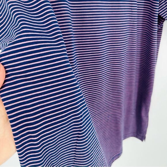 Rising Tide Stripe Performance Polo Shirt Short Sleeve Navy Pink Men's Large NEW - Picture 2 of 5
